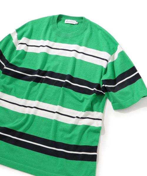 SHIPS JET BLUE(シップスジェットブルー)の「SHIPS JET BLUE:《洗える》マルチボーダー ニット Tシャツ(Tシャツ/カットソー・メンズ・ベージュ/グリーン/ライトブルー・X-SMALL/SMALL/MEDIUM/LARGE)」の15枚目の写真