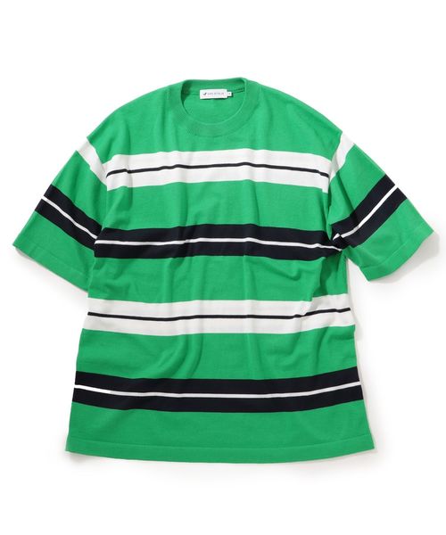 SHIPS JET BLUE(シップスジェットブルー)の「SHIPS JET BLUE:《洗える》マルチボーダー ニット Tシャツ(Tシャツ/カットソー・メンズ・ベージュ/グリーン/ライトブルー・X-SMALL/SMALL/MEDIUM/LARGE)」の11枚目の写真
