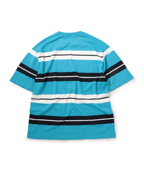 SHIPS JET BLUE(シップスジェットブルー)の「SHIPS JET BLUE:《洗える》マルチボーダー ニット Tシャツ(Tシャツ/カットソー・メンズ・ベージュ/グリーン/ライトブルー・X-SMALL/SMALL/MEDIUM/LARGE)」の4枚目の写真