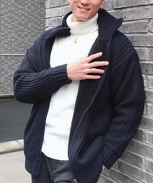 WESTSEA(ウエストシー)の「裏ボアフリース 3G片畦 フルジップハイ ジャケット(パーカー・メンズ・ブラック/ブラウン/モカ/ダークブラウン/テラコッタ/ネイビー・M/L/XL)」の6枚目の写真