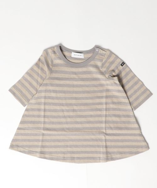 quoti use fith(クゥオティ ユース フィス)の「ボーダー 長袖 ひざ丈ワンピース(ワンピース・キッズ・ベージュ/カーキ/レッド/ネイビー/グレー/ブラック・80/90/100/110/120/130)」の1枚目の写真