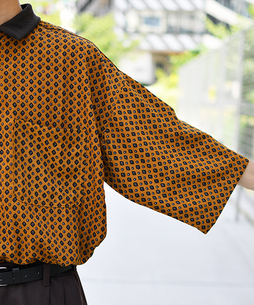 kutir（クティール）の「リブ襟柄シャツ（シャツ/ブラウス・メンズ・ブラック/ネイビー/マスタード・MEDIUM/LARGE）」の16枚目の写真