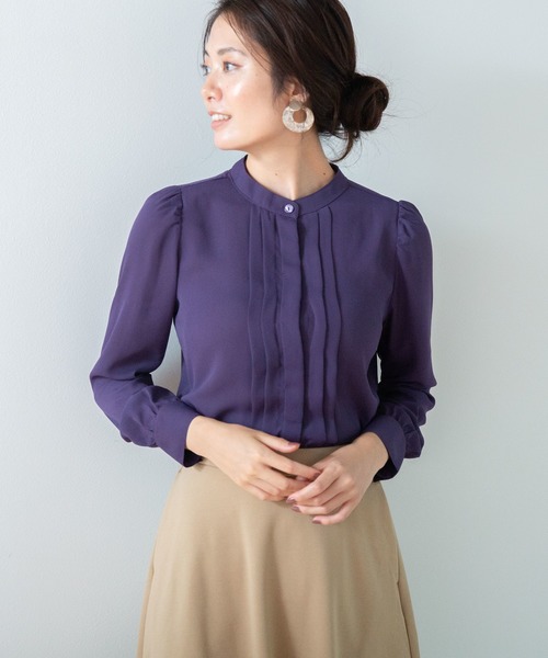 NARACAMICIE（ナラカミーチェ）の「ジョーゼットクルーネック長袖ブラウス（シャツ/ブラウス・レディース・ブラック/パープル/ボルドー・SMALL/MEDIUM/LARGE）」の3枚目の写真