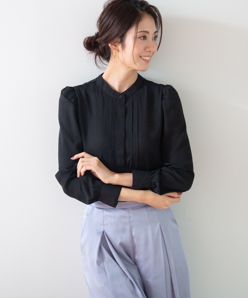 NARACAMICIE（ナラカミーチェ）の「ジョーゼットクルーネック長袖ブラウス（シャツ/ブラウス・レディース・ブラック/パープル/ボルドー・SMALL/MEDIUM/LARGE）」の2枚目の写真