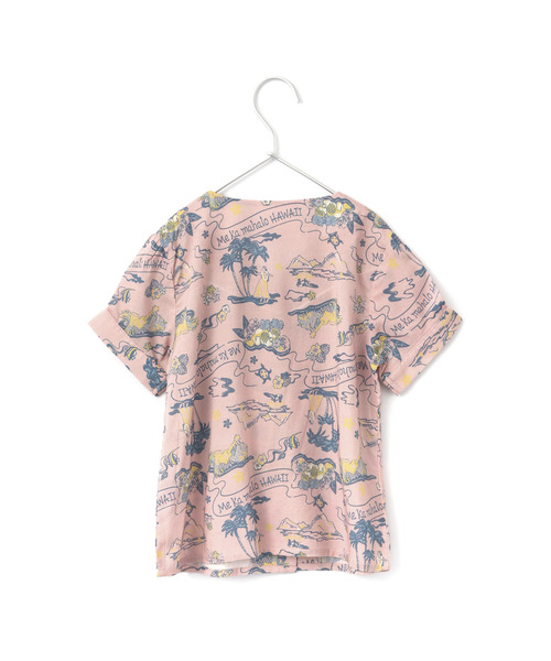 MAKE YOUR DAY（メイクユアデイ）の「【リンクコーデ】ノーカラーアロハシャツ（レトロ）■80～140cm（シャツ/ブラウス・キッズ・ベージュ/サックスブルー/ピンク・90/100/110/120/80/130/140）」の12枚目の写真