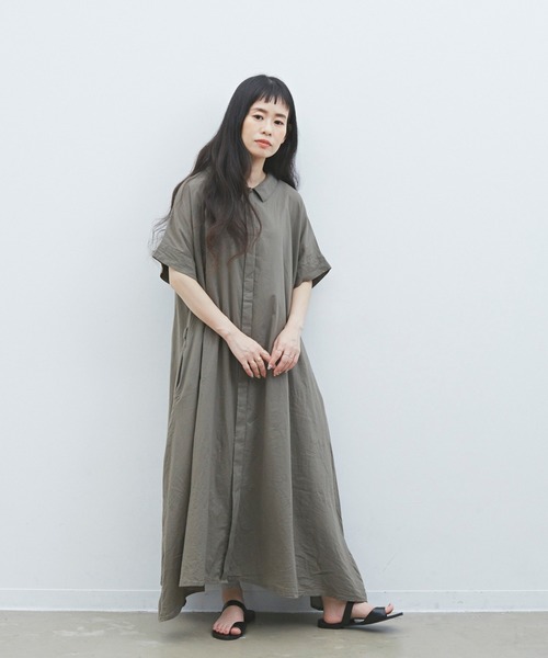 Libra Cue（リブラ キュー）の「Libra　フレアシャツワンピース（ワンピース・レディース・ブラック/ベージュ/カーキ/その他・FREE）」の18枚目の写真