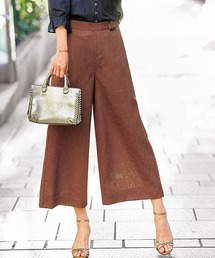 麻調合繊ベルト使いワイドパンツ股下55cm
