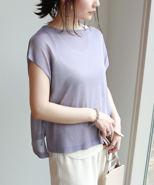 フレンチスリーブシアーニットトップス