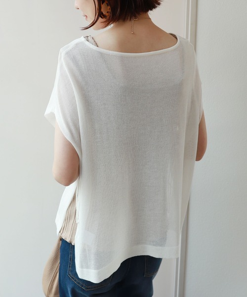 フレンチスリーブシアーニットトップス