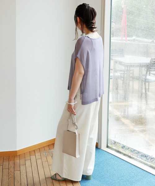 フレンチスリーブシアーニットトップス