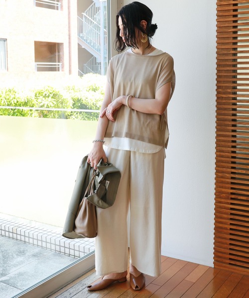 フレンチスリーブシアーニットトップス