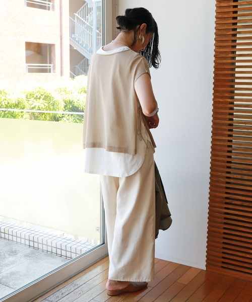 フレンチスリーブシアーニットトップス