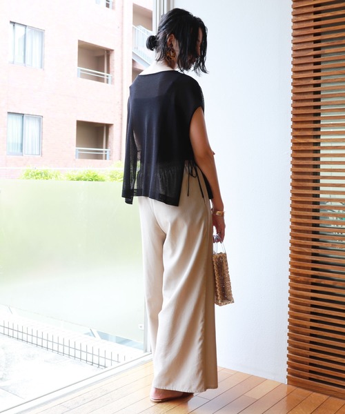 フレンチスリーブシアーニットトップス