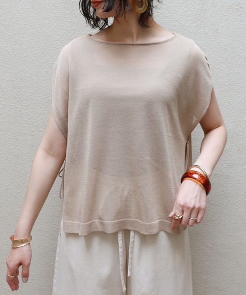 フレンチスリーブシアーニットトップス