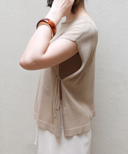 フレンチスリーブシアーニットトップス