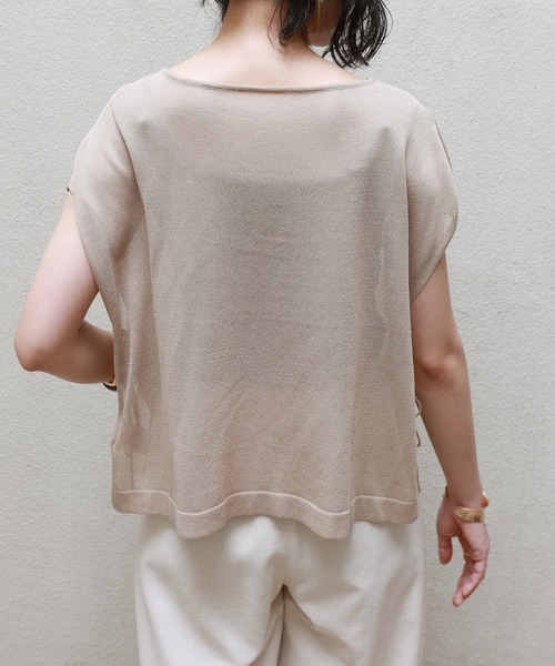 フレンチスリーブシアーニットトップス