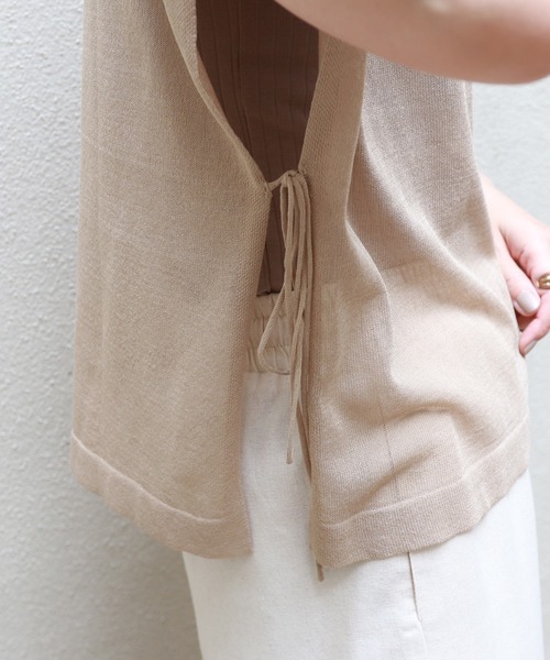 フレンチスリーブシアーニットトップス