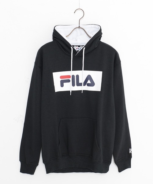 FILA(フィラ)の「【FILA/フィラ】ボックスロゴプリント ビックシルエット パーカー(パーカー・メンズ・ブラック/ネイビー/杢グレー/ホワイト・M/L/LL)」の1枚目の写真