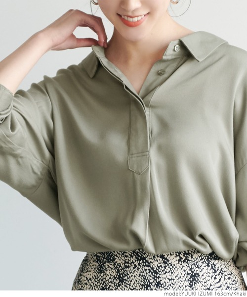 coca(coca)(コカ)の「レーヨンツイル抜け襟シャツ(シャツ/ブラウス・レディース・ブラック/カーキ・ONE SIZE)」の14枚目の写真