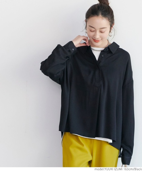 coca(coca)(コカ)の「レーヨンツイル抜け襟シャツ(シャツ/ブラウス・レディース・ブラック/カーキ・ONE SIZE)」の3枚目の写真