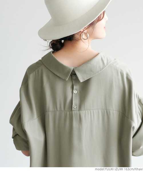 coca(coca)(コカ)の「レーヨンツイル抜け襟シャツ(シャツ/ブラウス・レディース・ブラック/カーキ・ONE SIZE)」の13枚目の写真