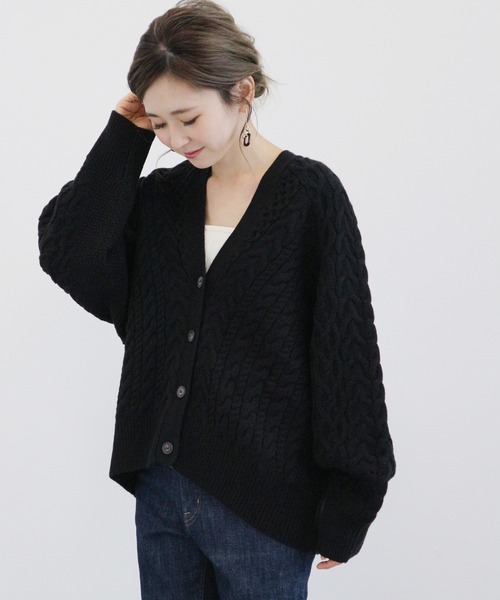 AMERICAN HOLIC(アメリカンホリック)の「ケーブルドルマンニットカーディガン *●(カーディガン/ボレロ・レディース・ブラック/アイボリー/モカ/マスタード・MEDIUM/LARGE)」の2枚目の写真