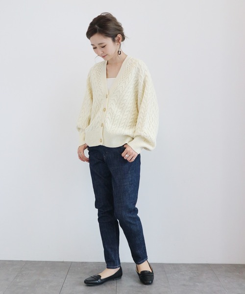 AMERICAN HOLIC(アメリカンホリック)の「ケーブルドルマンニットカーディガン *●(カーディガン/ボレロ・レディース・ブラック/アイボリー/モカ/マスタード・MEDIUM/LARGE)」の6枚目の写真