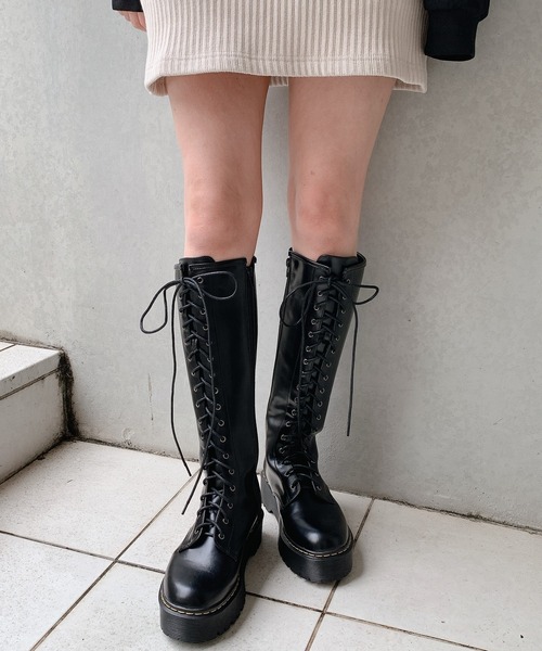 lillilly リルリリー レースアップロングブーツ ベルベット ブラック 黒 lillilly リルリリー レースアップロングブーツ ベルベット