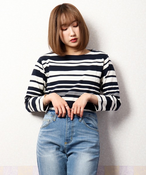 nougatine(ヌガティーヌ)の「【nougatine】ボートネック8分袖プルオーバー(スウェット・レディース・ブラック/ネイビー/ピンク・FREE)」の2枚目の写真