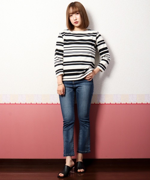 nougatine(ヌガティーヌ)の「【nougatine】ボートネック8分袖プルオーバー(スウェット・レディース・ブラック/ネイビー/ピンク・FREE)」の7枚目の写真