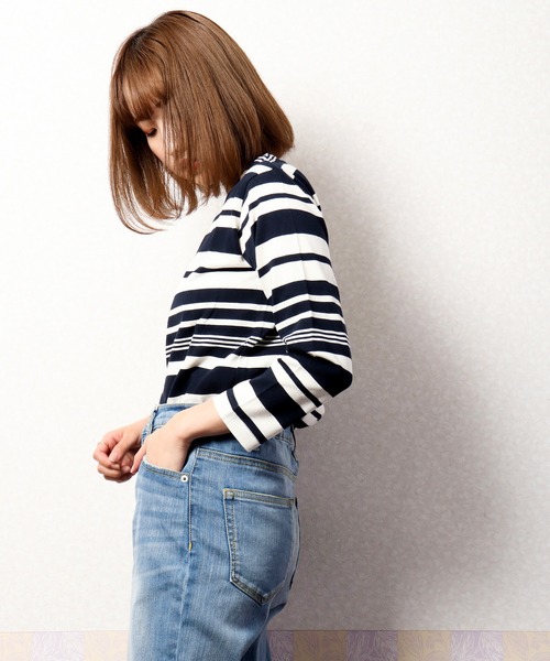 nougatine(ヌガティーヌ)の「【nougatine】ボートネック8分袖プルオーバー(スウェット・レディース・ブラック/ネイビー/ピンク・FREE)」の9枚目の写真