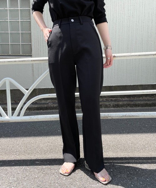 CIAOPANIC（チャオパニック）の「カラーセンタープレススラックスパンツ（スラックス・レディース・ライトグレー/ピンク/グリーン/ブラック・FREE）」の2枚目の写真