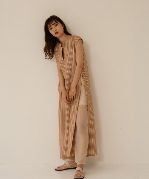 I_am（アイアム）の「V neck arrange stripe ops（ワンピース・レディース・ブラウン/オレンジ/ベージュ系・FREE）」の14枚目の写真