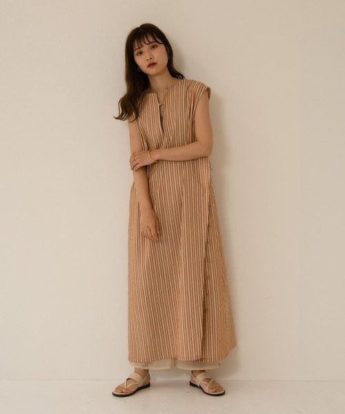 I_am（アイアム）の「V neck arrange stripe ops（ワンピース・レディース・ブラウン/オレンジ/ベージュ系・FREE）」の7枚目の写真