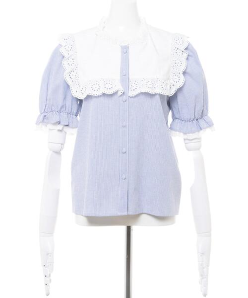 Allamanda(アラマンダ)の「ヨークフリルレース/ブラウス(シャツ/ブラウス・レディース・ブルー系1/その他3/オフホワイト・M)」の4枚目の写真