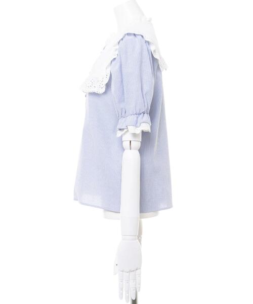 Allamanda(アラマンダ)の「ヨークフリルレース/ブラウス(シャツ/ブラウス・レディース・ブルー系1/その他3/オフホワイト・M)」の5枚目の写真