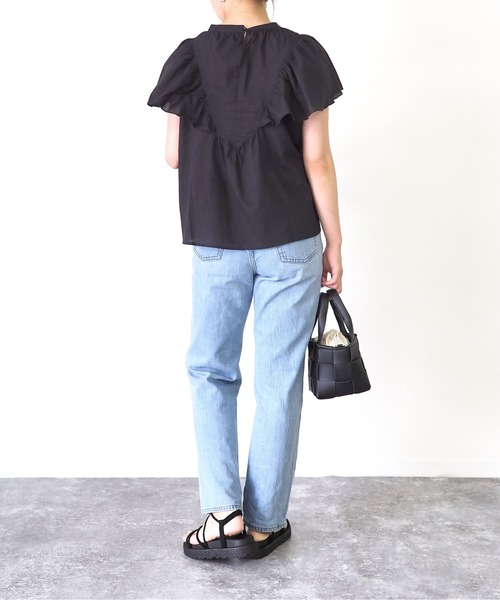 Riberry（リベリー）の「スタンドカラーラッフルブラウス（シャツ/ブラウス・レディース・ブラック/オフホワイト・MEDIUM）」の21枚目の写真