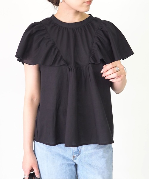 Riberry（リベリー）の「スタンドカラーラッフルブラウス（シャツ/ブラウス・レディース・ブラック/オフホワイト・MEDIUM）」の13枚目の写真