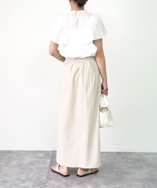 Riberry（リベリー）の「スタンドカラーラッフルブラウス（シャツ/ブラウス・レディース・ブラック/オフホワイト・MEDIUM）」の12枚目の写真