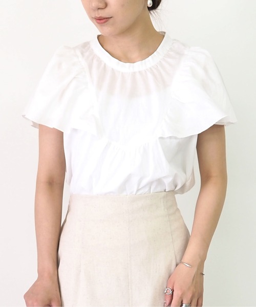 Riberry（リベリー）の「スタンドカラーラッフルブラウス（シャツ/ブラウス・レディース・ブラック/オフホワイト・MEDIUM）」の3枚目の写真