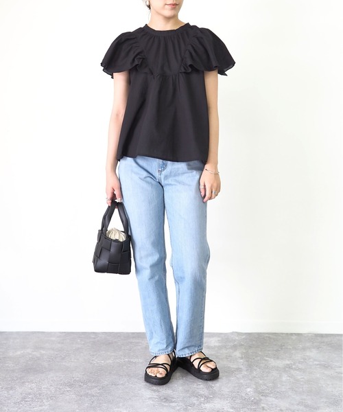 Riberry（リベリー）の「スタンドカラーラッフルブラウス（シャツ/ブラウス・レディース・ブラック/オフホワイト・MEDIUM）」の16枚目の写真