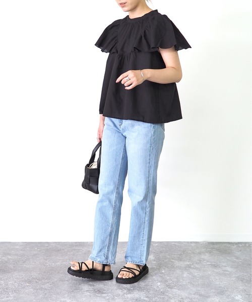 Riberry（リベリー）の「スタンドカラーラッフルブラウス（シャツ/ブラウス・レディース・ブラック/オフホワイト・MEDIUM）」の18枚目の写真