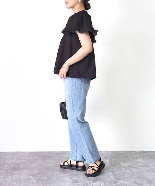 Riberry（リベリー）の「スタンドカラーラッフルブラウス（シャツ/ブラウス・レディース・ブラック/オフホワイト・MEDIUM）」の19枚目の写真