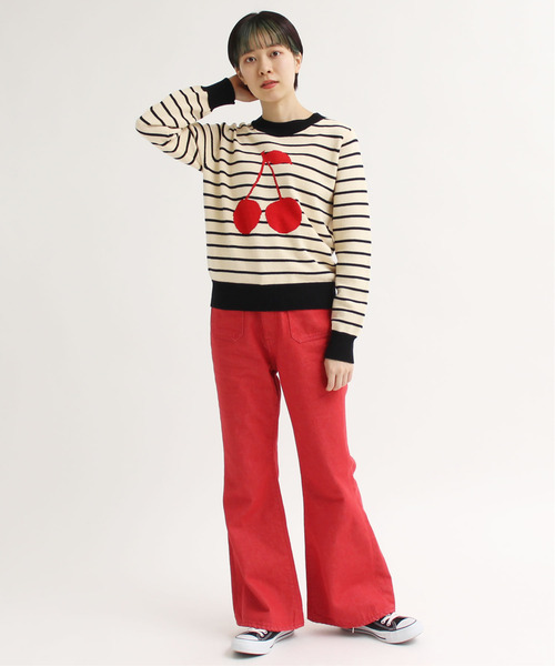 CHILD WOMAN(チャイルドウーマン)の「綿リリヤン チェリーインターシャ長袖プルオーバー(ニット/セーター・レディース・ネイビー/ブラック/ブラウン・FREE)」の10枚目の写真