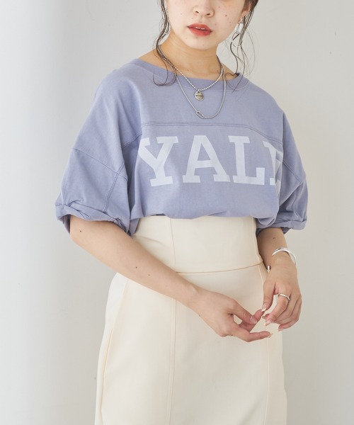 Chico(チコ)の「YALEロゴプリントラグビーTシャツ(Tシャツ/カットソー・レディース・ネイビー/パープル/チャコールグレー/ホワイト・FREE)」の4枚目の写真