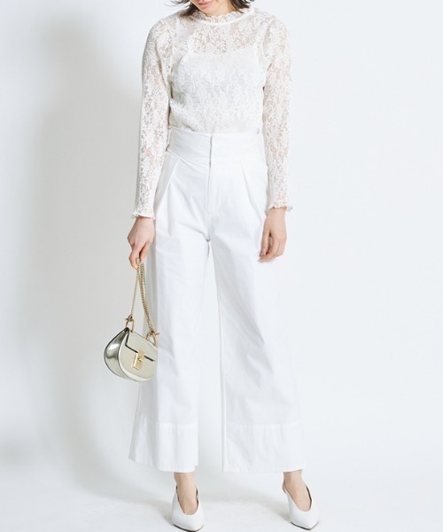 Cookie Chocolate(クッキーチョコレート)の「キャミ付きレーススタンドカラートップス(Tシャツ/カットソー・レディース・ホワイト/ブラック・M)」の11枚目の写真