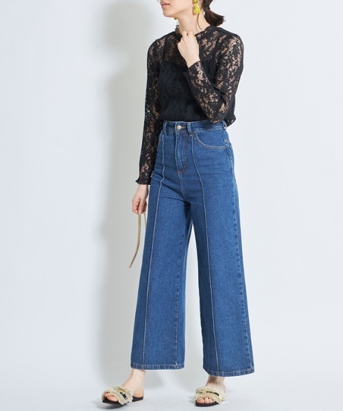 Cookie Chocolate(クッキーチョコレート)の「キャミ付きレーススタンドカラートップス(Tシャツ/カットソー・レディース・ホワイト/ブラック・M)」の5枚目の写真