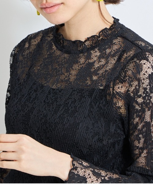 Cookie Chocolate(クッキーチョコレート)の「キャミ付きレーススタンドカラートップス(Tシャツ/カットソー・レディース・ホワイト/ブラック・M)」の14枚目の写真