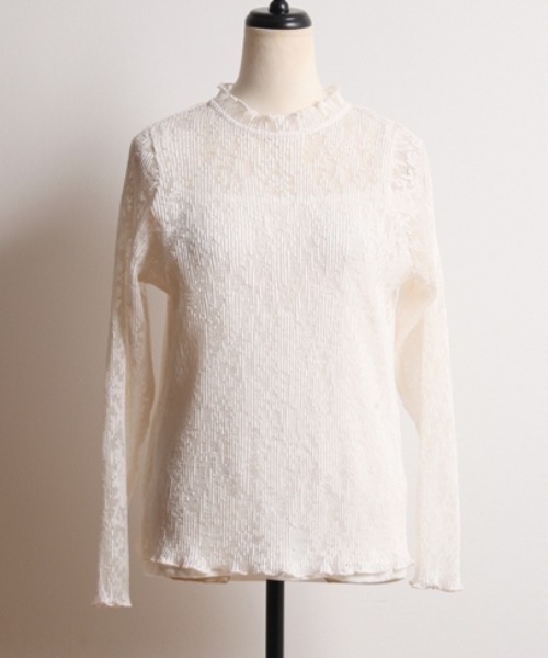 Cookie Chocolate(クッキーチョコレート)の「キャミ付きレーススタンドカラートップス(Tシャツ/カットソー・レディース・ホワイト/ブラック・M)」の13枚目の写真