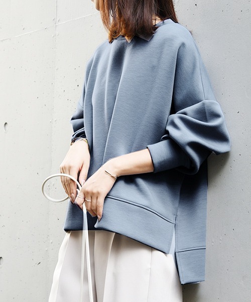 and it_（アンドイット）の「ダンボールニットワイドプルオーバー（スウェット・レディース・ブルー/グレイッシュベージュ/チャコールグレー/パープル/ミント/ベージュ/モカ/ブラック/ダークブラウン/ネイビー/オフホワイト/杢グレー・FREE）」の11枚目の写真